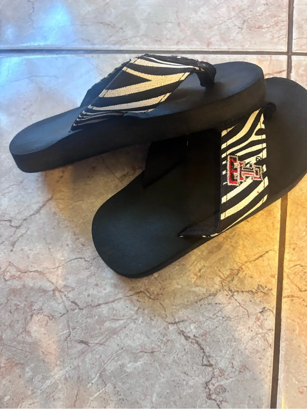 Texas Tech Red Raiders KIDS SIZE 1 Flip Flops Sandals Black/White Zebra Strap